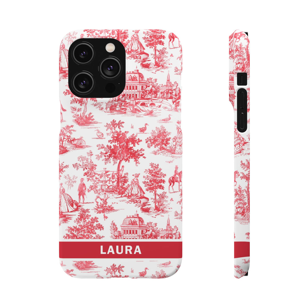 Snap French Toile Personalized Initial Custom Gift for Her Cute Phone Cases for Samsung S24, S23, S22, S21, S20, Plus and Ultra and Iphone, 16, 15, 14, 13, 12, 11. 10 - Studio40ParkLane
