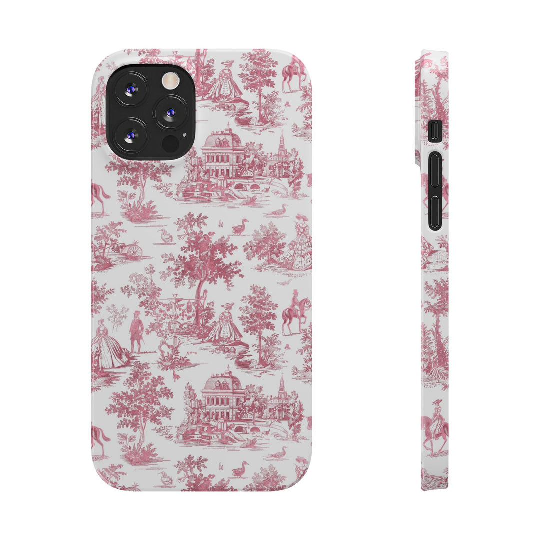 Slim Pink Vintage French Toile Cute Phone Cases for Iphone 16 Pro Max | iPhone 15 Case | iPhone 15 Pro Max Case, Iphone 14, Iphone 14 Pro Max, Iphone 13 12 11 8 7 - Studio40ParkLane