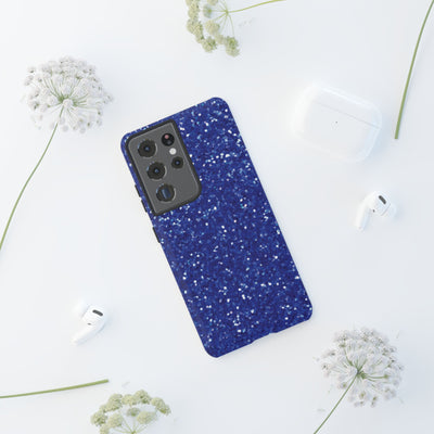 Chic Blue Faux Play on Glitter Effect Cute Phone Case, for IPhone 16 pro Max | Iphone 15, Iphone 14, IPhone 13 Case, 11 8 7, Samsung Galaxy S24, S23, S22, S21, 2 Layer Protection