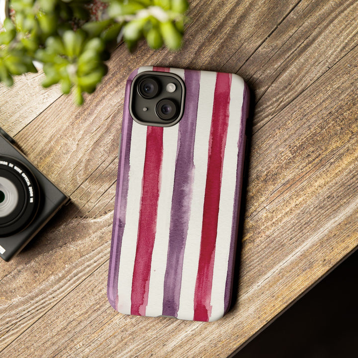 Tough Cute Wine Red Purple Stripes Phone Case, for IPhone 17 Pro Max | Iphone 17 Air, Iphone 16, IPhone 15, 14 13 12, Samsung Galaxy S26, S25, S24, S23 - Studio40ParkLane