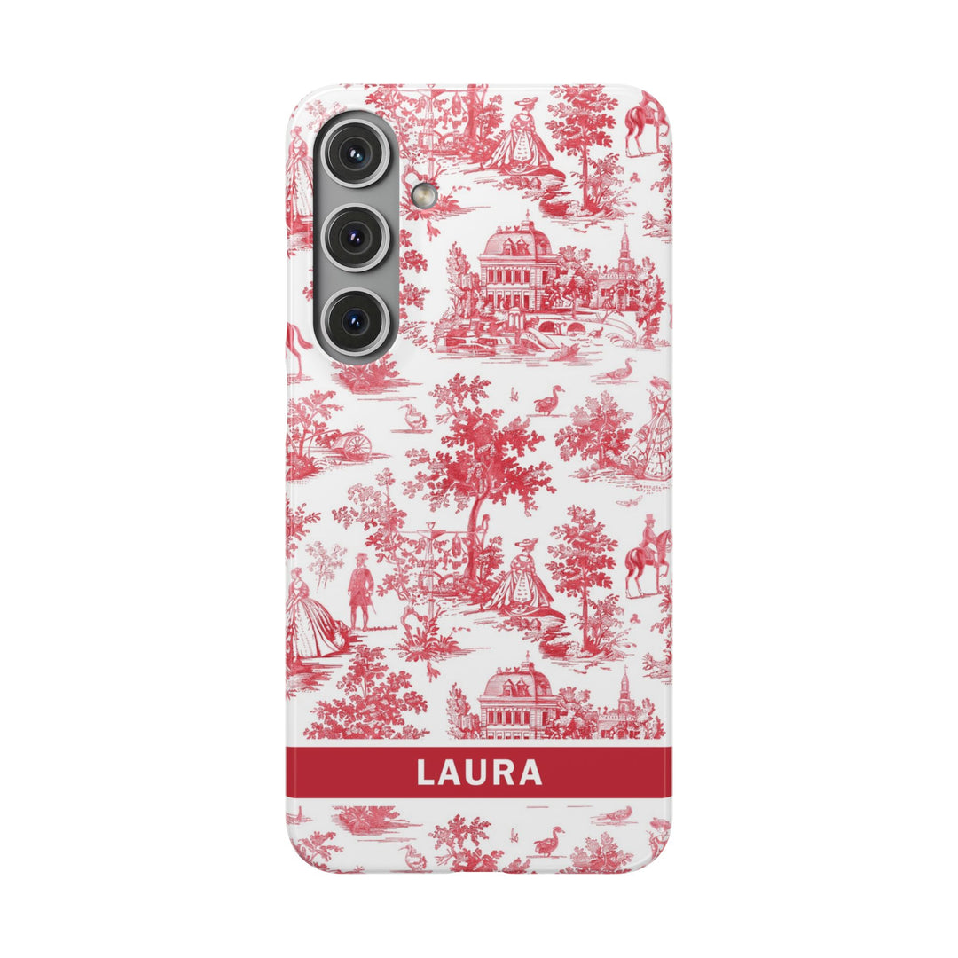 Snap French Toile Personalized Initial Custom Gift for Her Cute Phone Cases for Samsung S24, S23, S22, S21, S20, Plus and Ultra and Iphone, 16, 15, 14, 13, 12, 11. 10 - Studio40ParkLane