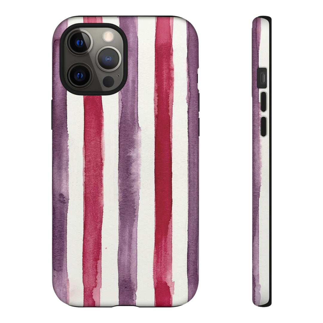 Tough Cute Wine Red Purple Stripes Phone Case, for IPhone 17 Pro Max | Iphone 17 Air, Iphone 16, IPhone 15, 14 13 12, Samsung Galaxy S26, S25, S24, S23 - Studio40ParkLane