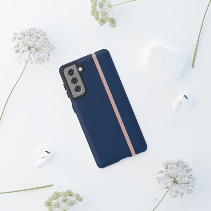 Tough Phone Case Navy Blue Orange Stripe iPhone 18 17 16 15 14 13 12 Pro Max Plus, Samsung Galaxy S26 S25 S24 Ultra Cute Preppy Sport - Studio40ParkLane