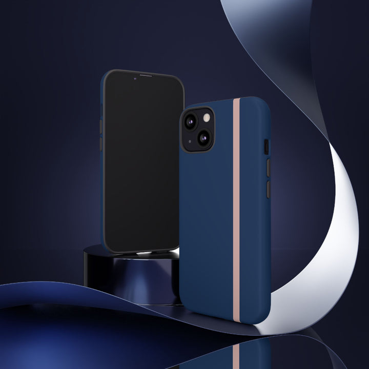 Tough Phone Case Navy Blue Orange Stripe iPhone 18 17 16 15 14 13 12 Pro Max Plus, Samsung Galaxy S26 S25 S24 Ultra Cute Preppy Sport - Studio40ParkLane