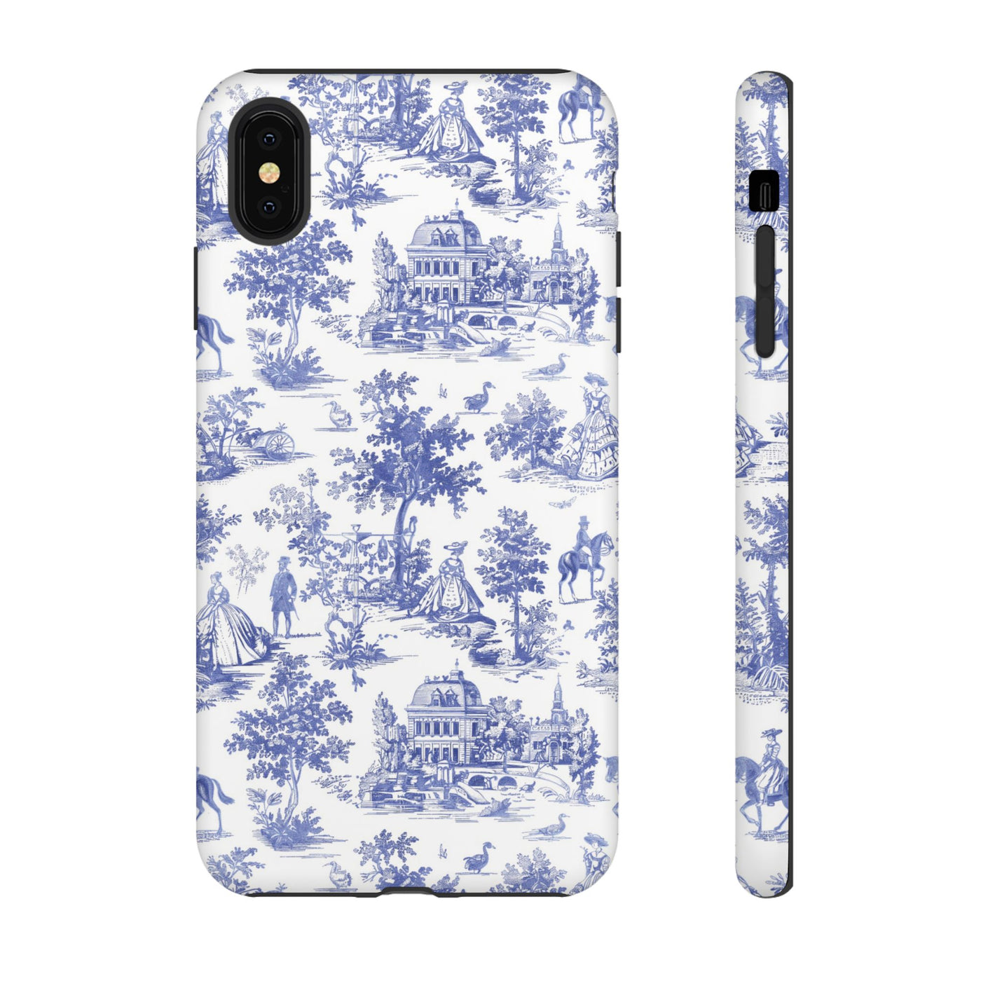 Premium Tough Blue French Toile Gift for Her Cute Phone Cases for Samsung and Iphone, 16, 15, 14, S24, S23, S22, S21, S20, Plus, Ultra, Pro