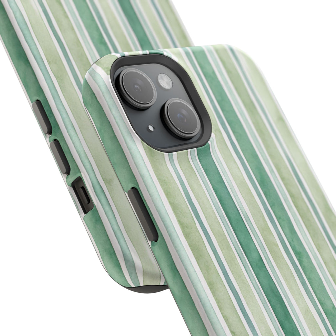 Aesthetic Tough Magsafe Green Stripes Watercolor Phone Case - For iPhone 17 Pro Max iPhone 16 Pro iPhone 15 Iphone 14 Plus 13 Pro 12 11 10 - Studio40ParkLane