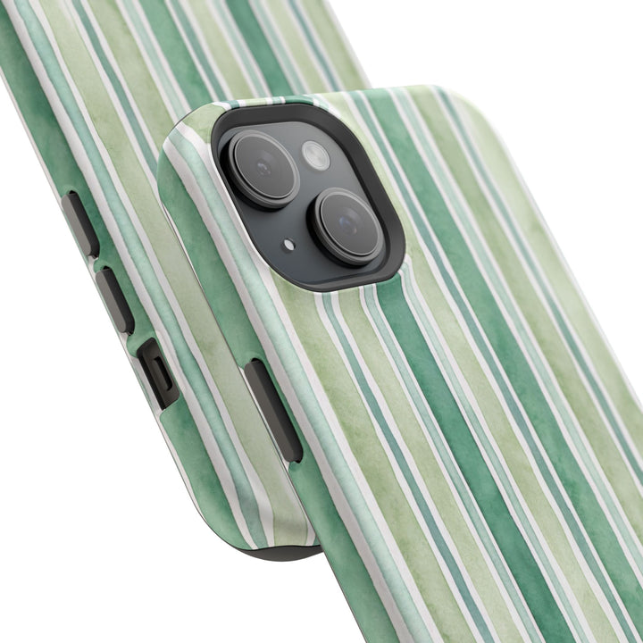 Aesthetic Tough Magsafe Green Stripes Watercolor Phone Case - For iPhone 17 Pro Max iPhone 16 Pro iPhone 15 Iphone 14 Plus 13 Pro 12 11 10 - Studio40ParkLane