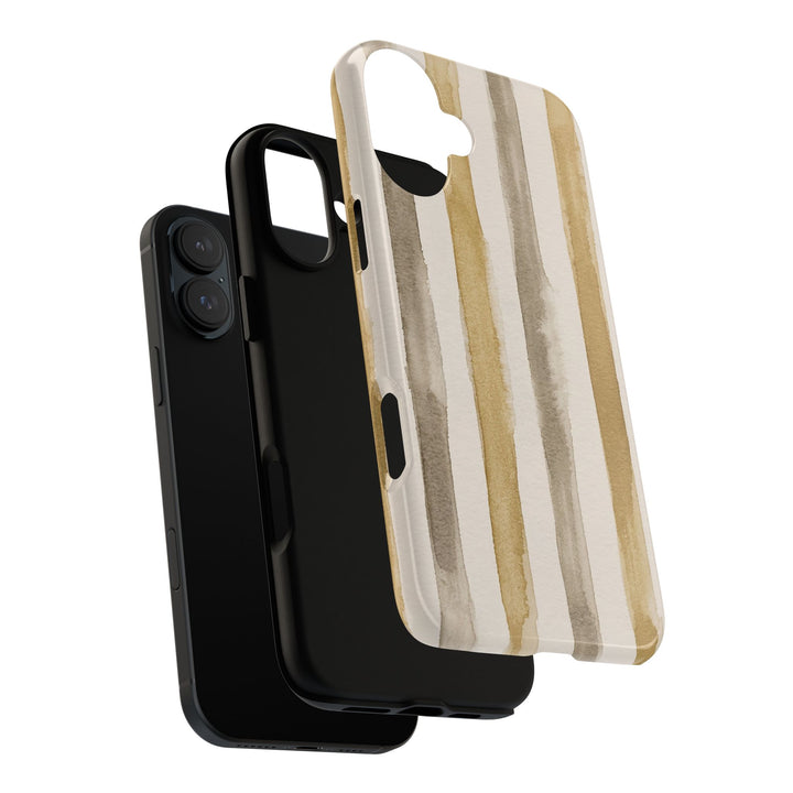 Tough Cute Brown Beige Stripes Phone Case, for IPhone 17 Pro Max | Iphone 17 Air, Iphone 16, IPhone 15, 14 13 12, Samsung Galaxy S26, S25, S24, S23 - Studio40ParkLane