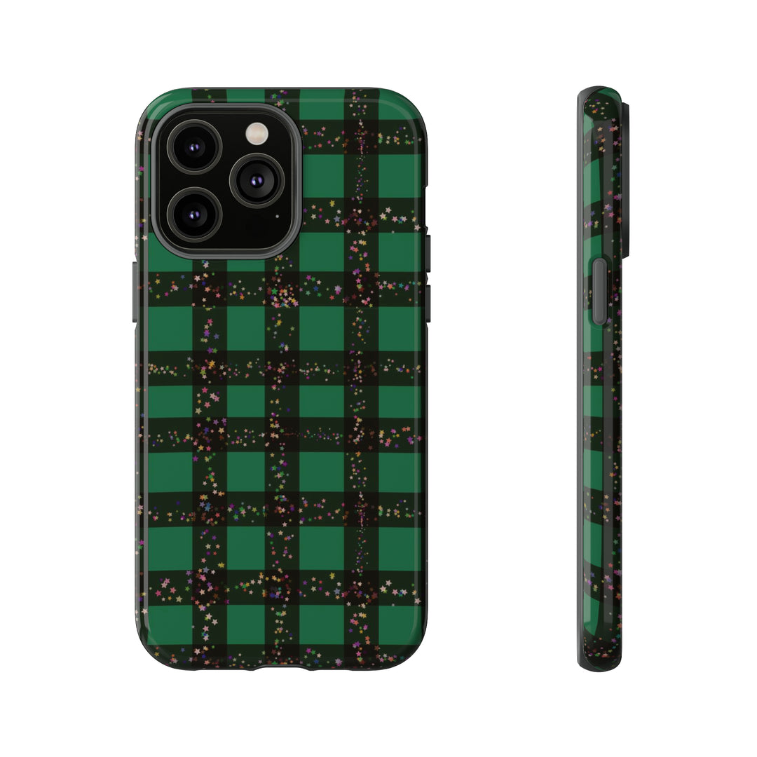 Cute IPhone Case | iPhone 15 Case | iPhone 15 Pro Max Case, Iphone 14 Case, Iphone 14 Pro Max Case IPhone Case for Art Lovers, Green Festive Plaid - Studio40ParkLane
