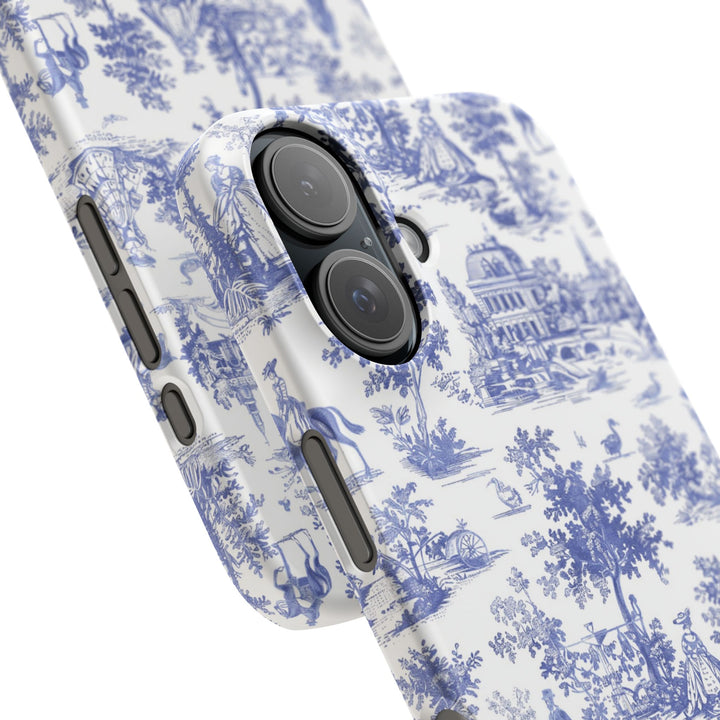 Sleek Snap Blue French Toile Cute Phone Case for iPhone 16 15 14 13 12 11 X Xs Max Xr Pro Plus Samsung Galaxy S24 S23 S22 S21 S20 Note Ultra