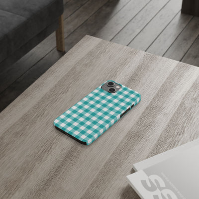 Slim Turquoise Gingham Gift for Her Cute Phone Cases for Iphone 16 Pro Max | iPhone 15 Case | iPhone 15 Pro Max Case, Iphone 14, 13, 12, 11, 10, 8, 7