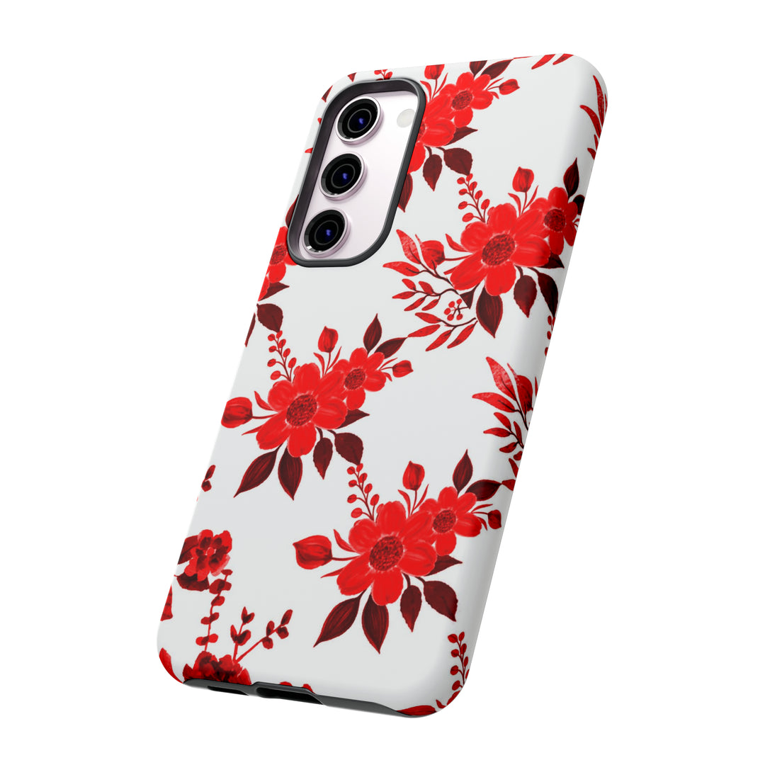 Cute Samsung Phone Case | Aesthetic Samsung Phone Case | Galaxy S23, S22, S21, S20 | Red White Flowers, Protective Phone Case - Studio40ParkLane