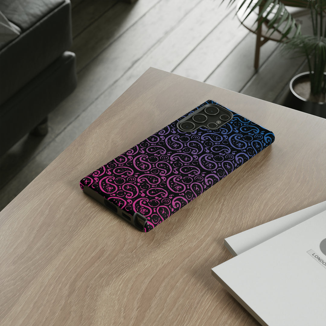 Cool Phone Case | Aesthetic Phone Case | Paisley Blue Pink Black | For Samsung Galaxy S23, S22, S21, S20 | Luxury Double Layer | Cute - Studio40ParkLane