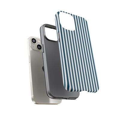 Tough Premium Teal Blue Stripes Phone Case Gift for Her - For Apple iPhone 16 Pro Max 16e iPhone 15 Pro iPhone Iphone 14 Plus 13 Pro 12 SE XR - Studio40ParkLane