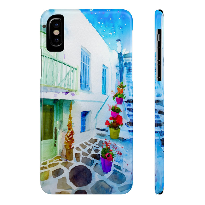 Slim Cute Phone Cases for Iphone | iPhone 15 Case | iPhone 15 Pro Max Case, Iphone 14, Iphone 14 Pro Max, Iphone 13, Colorful Greek Alley Watercolor - Studio40ParkLane