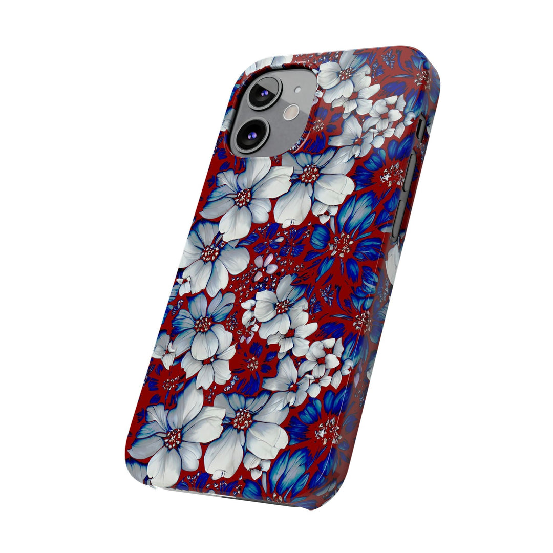 Slim Cute Phone Cases for Iphone - | iPhone 15 Case | iPhone 15 Pro Max Case, Iphone 14 Case, Iphone 14 Pro Max, Iphone 13, Red Blue Flowers - Studio40ParkLane