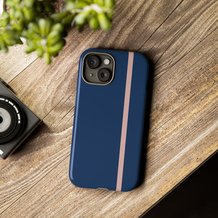 Tough Phone Case Navy Blue Orange Stripe iPhone 18 17 16 15 14 13 12 Pro Max Plus, Samsung Galaxy S26 S25 S24 Ultra Cute Preppy Sport - Studio40ParkLane