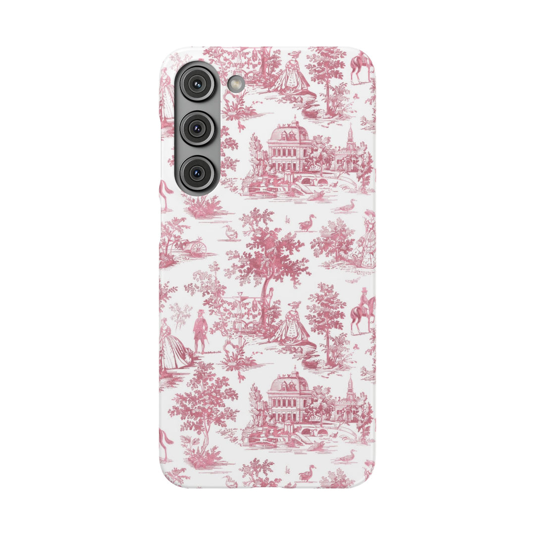 Sleek Snap Pink French Toile Cute Phone Case for iPhone 16 15 14 13 12 11 X Xs Max Xr Pro Plus Samsung Galaxy S24 S23 S22 S21 S20 Note Ultra
