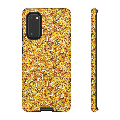 Chic Gold Faux Play on Glitter Effect Cute Phone Case, for IPhone 16 pro Max | Iphone 15, Iphone 14, IPhone 13 Case, 11 8 7, Samsung Galaxy S24, S23, S22, S21, 2 Layer Protection