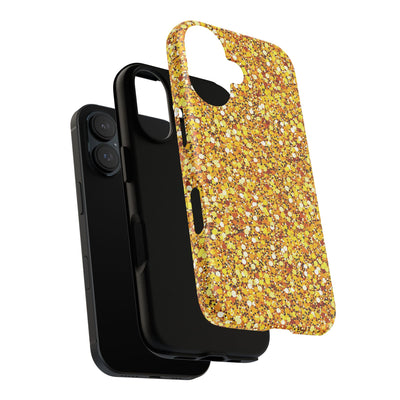 Chic Gold Faux Play on Glitter Effect Cute Phone Case, for IPhone 16 pro Max | Iphone 15, Iphone 14, IPhone 13 Case, 11 8 7, Samsung Galaxy S24, S23, S22, S21, 2 Layer Protection