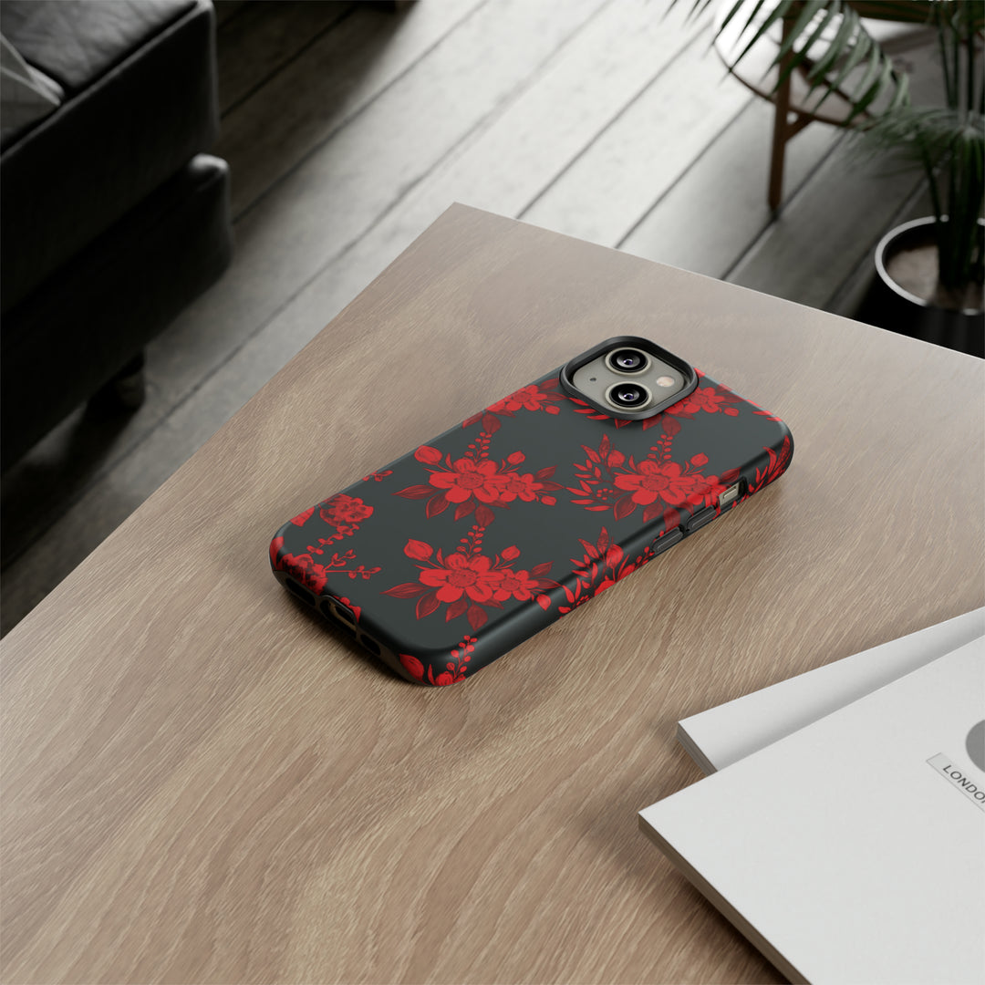Cute IPhone Case | Red Black Flowers, iPhone 15 Case | iPhone 15 Pro Case, Iphone 14 Case, Iphone 14 Pro Max Case, Protective Iphone Case - Studio40ParkLane