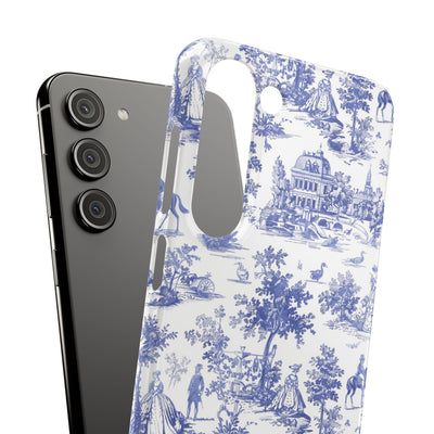 Snap Blue Vintage French Toile Cute Phone Cases for Samsung Galaxy S24, S23, S22, S21, S20, Plus, Ultra, Iphone 16, 15, 14, Pro and Max