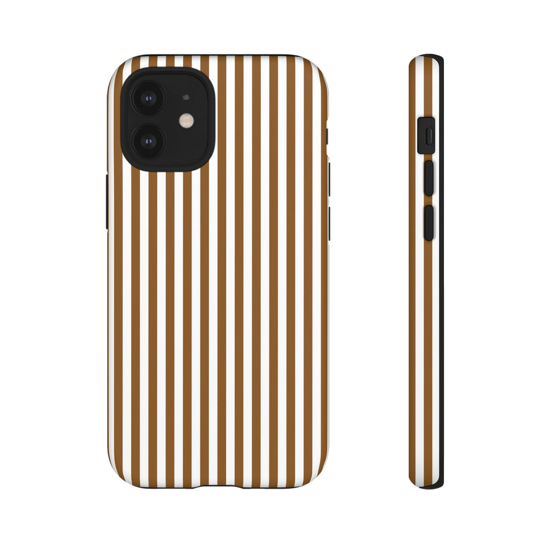 Tough Premium Mocca Brown Stripes Phone Case Gift for Her - For Apple iPhone 16 Pro Max 16e iPhone 15 Pro iPhone Iphone 14 Plus 13 Pro 12 SE XR - Studio40ParkLane