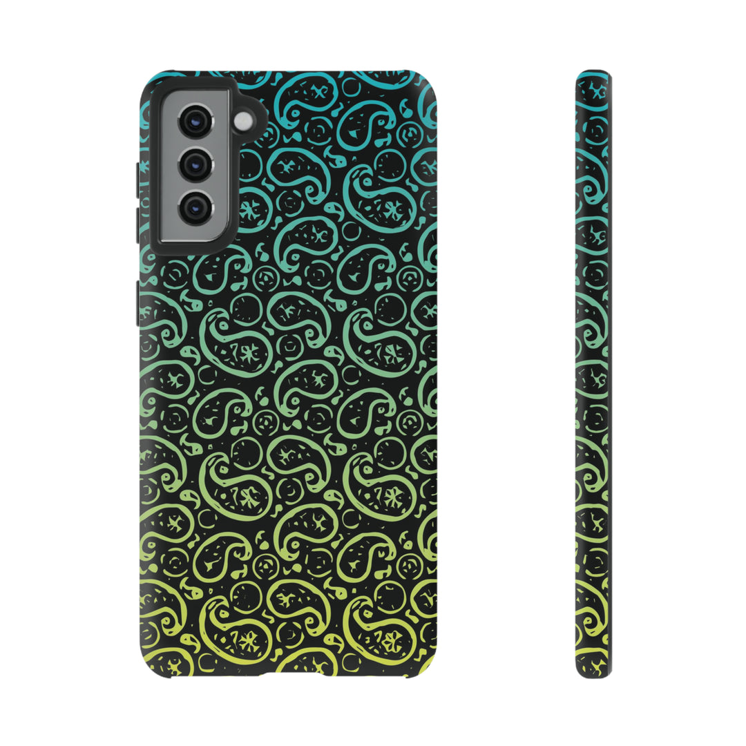 Cute Samsung Phone Case | Aesthetic Samsung Phone Case | Paisley Blue Yellow Black | Galaxy S23, S22, S21, S20 | Luxury Double Layer | Cool - Studio40ParkLane