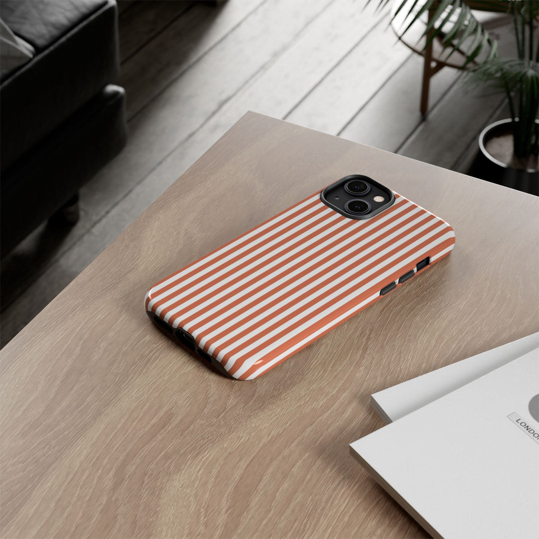 Tough Premium Peach Stripes Phone Case Gift for Her - For Apple iPhone 16 Pro Max 16e iPhone 15 Pro iPhone Iphone 14 Plus 13 Pro 12 SE XR - Studio40ParkLane
