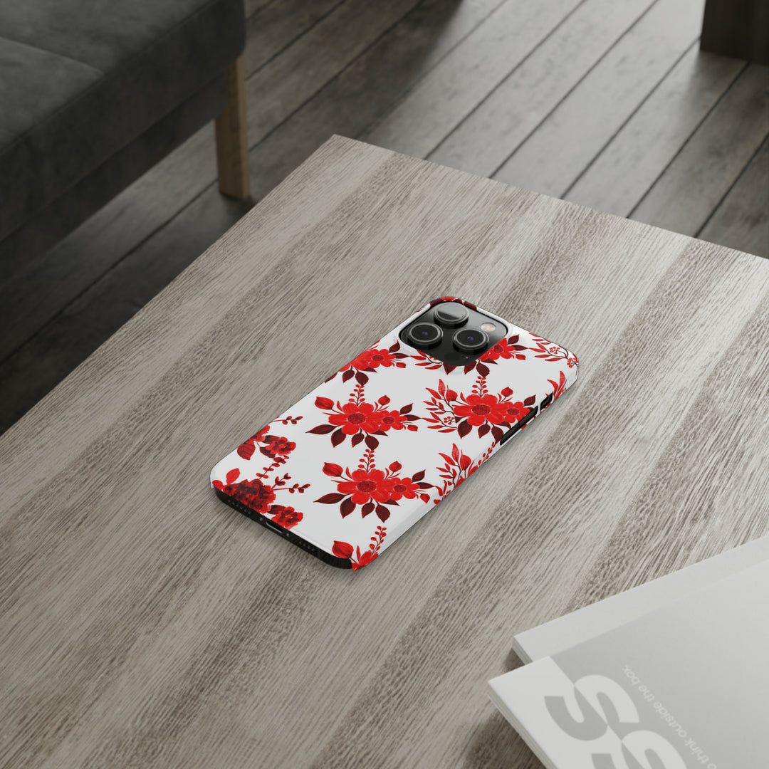 Slim Cute Phone Cases for Iphones - | iPhone 15 Case | iPhone 15 Pro Max Case, Iphone 14 Case, Iphone 14 Pro Max, Iphone 13, Red White Flowers - Studio40ParkLane
