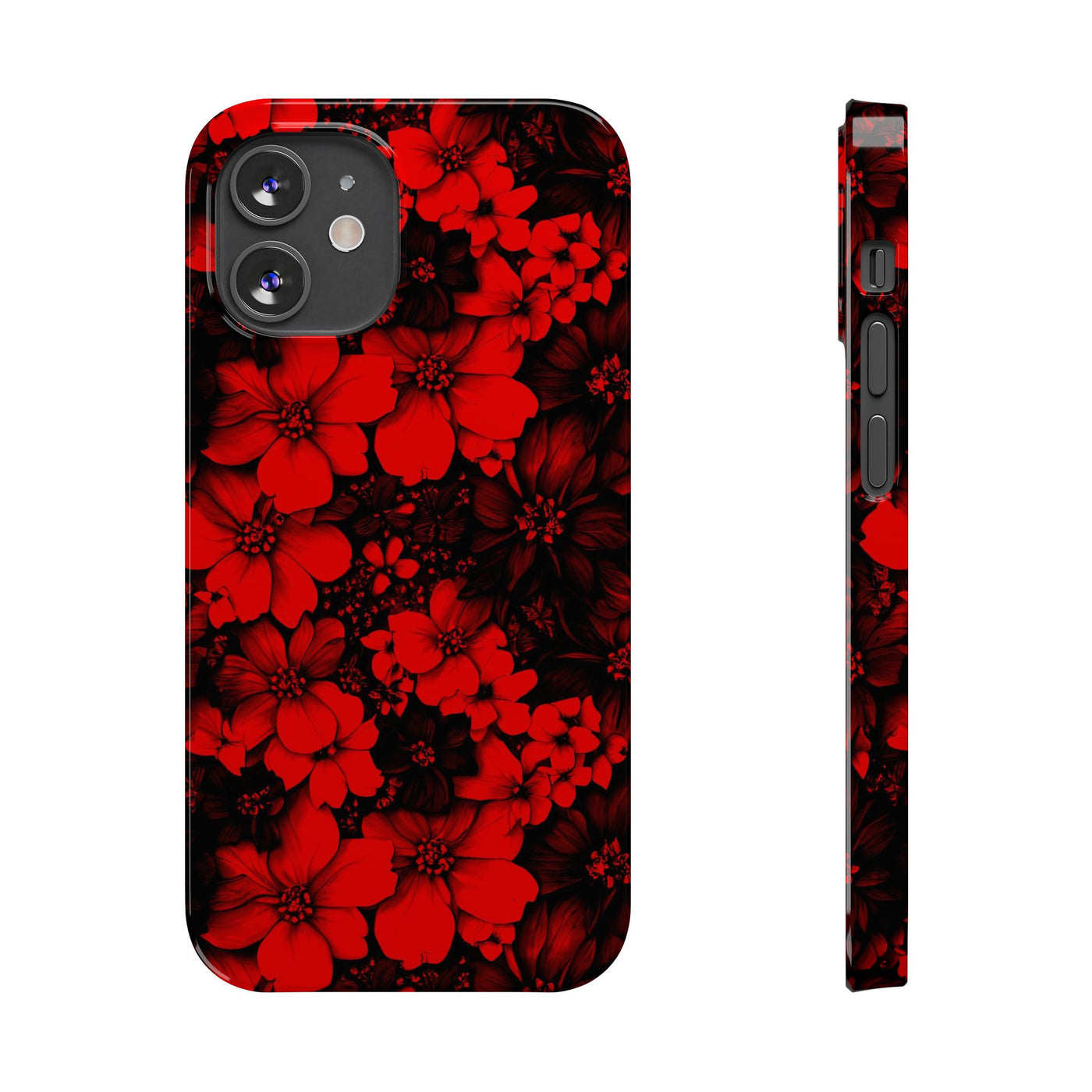 Slim Cute Phone Cases for Iphone - | iPhone 15 Case | iPhone 15 Pro Max Case, Iphone 14 Case, Iphone 14 Pro Max, Iphone 13, Red Black Flowers