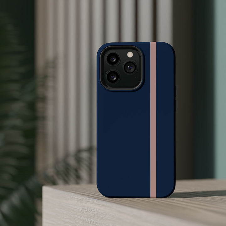 MagSafe Navy Blue Blush Pink Stripe Tough Phone Case iPhone 18 17 16 15 14 13 Pro Max Samsung Galaxy S26 Dual Layer Modern Luxury Cover - Studio40ParkLane