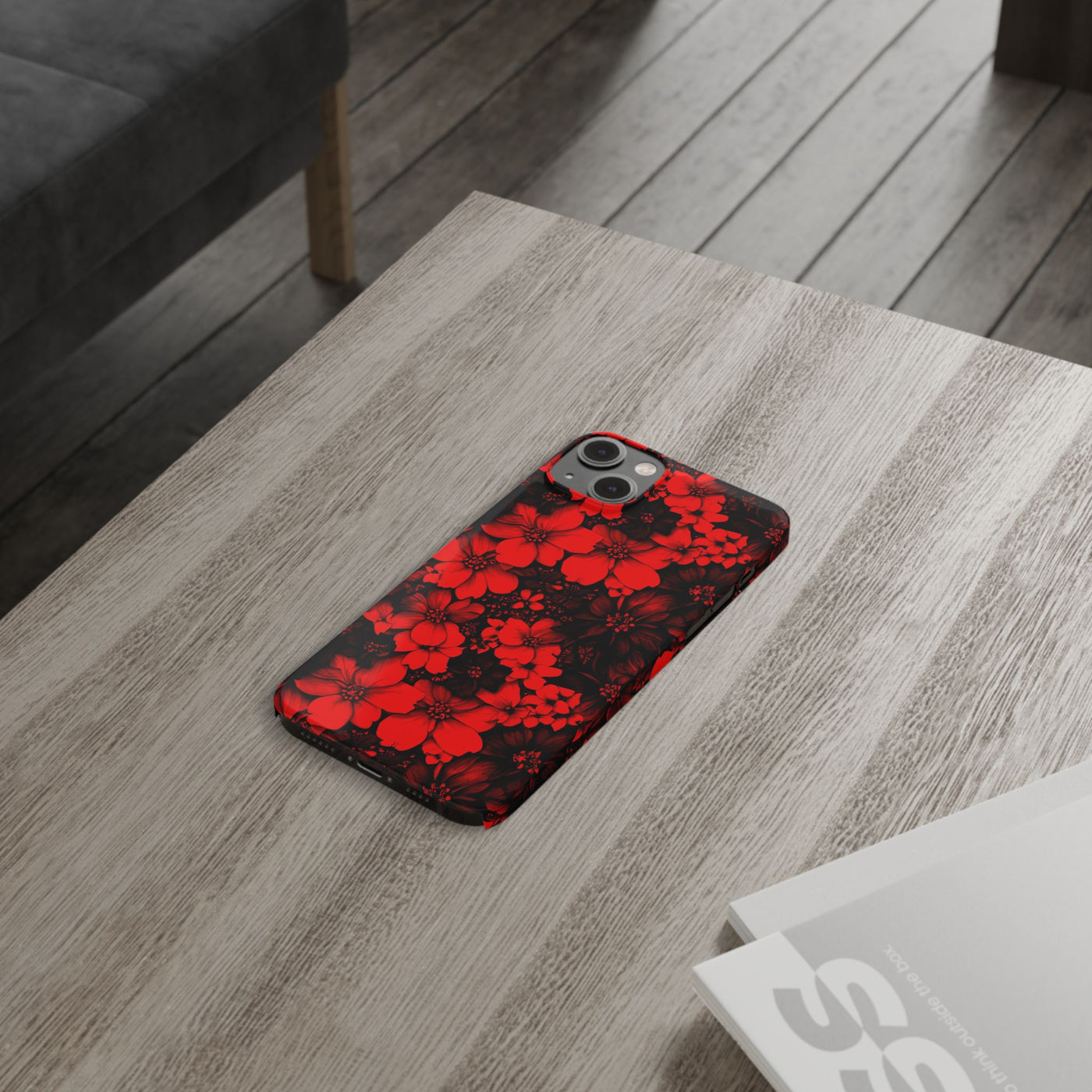 Slim Cute iPhone Cases - | iPhone 15 Case | iPhone 15 Pro Max Case, Iphone 14 Case, Iphone 14 Pro Max, Iphone 13, Red Black Flowers