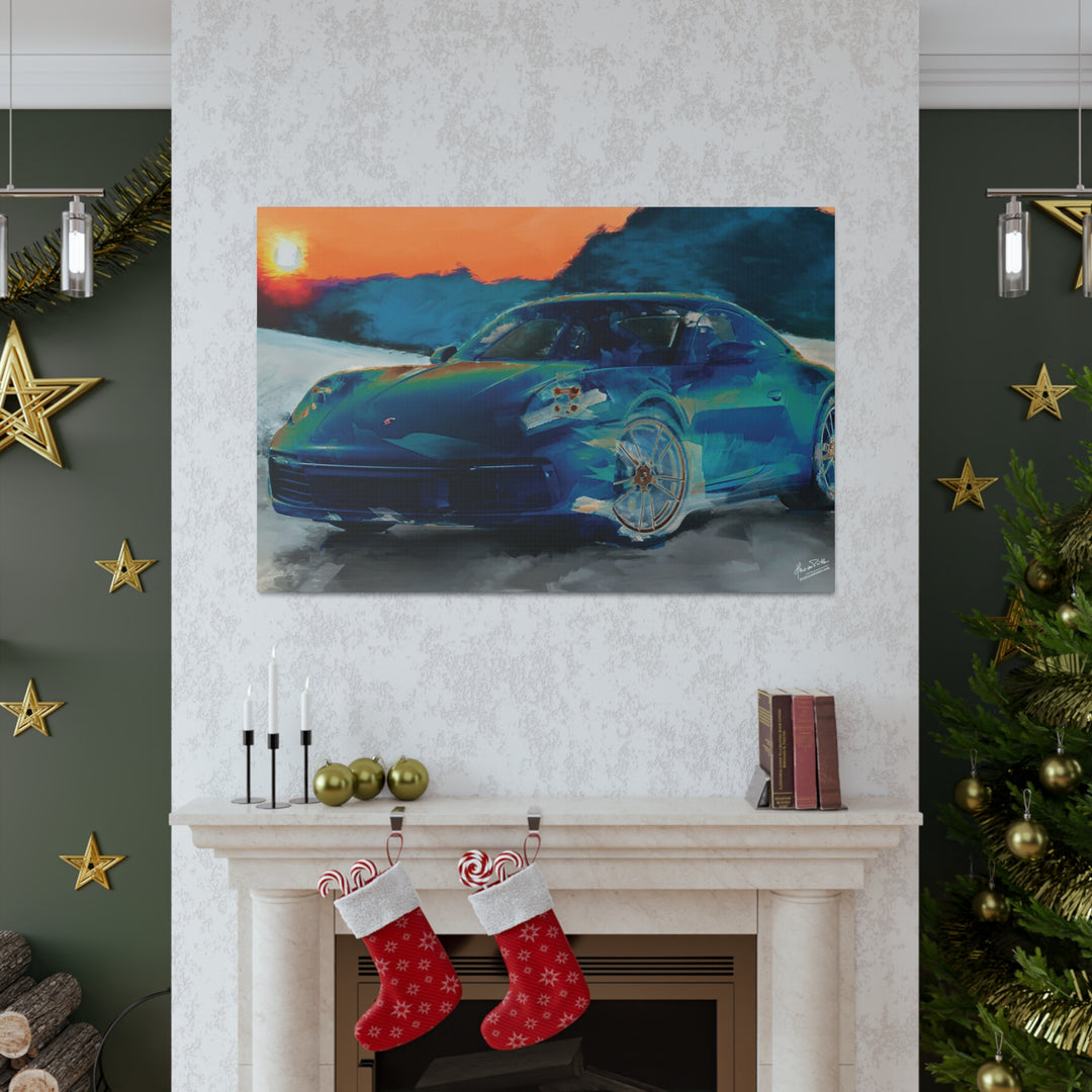 Porsche Wall Art on Canvas Print Gallery Wrapped - Gorgeous Porsche 911 Carrera Wall Art - Set in the mountains with a Sunset - Home Decor - Studio40ParkLane