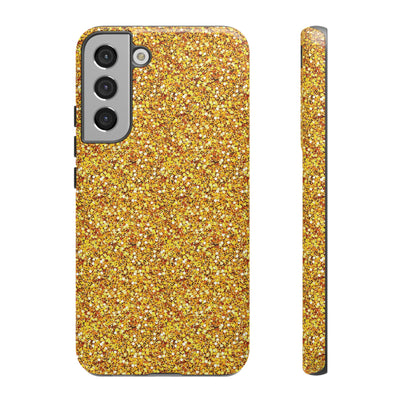 Chic Gold Faux Play on Glitter Effect Cute Phone Case, for IPhone 16 pro Max | Iphone 15, Iphone 14, IPhone 13 Case, 11 8 7, Samsung Galaxy S24, S23, S22, S21, 2 Layer Protection