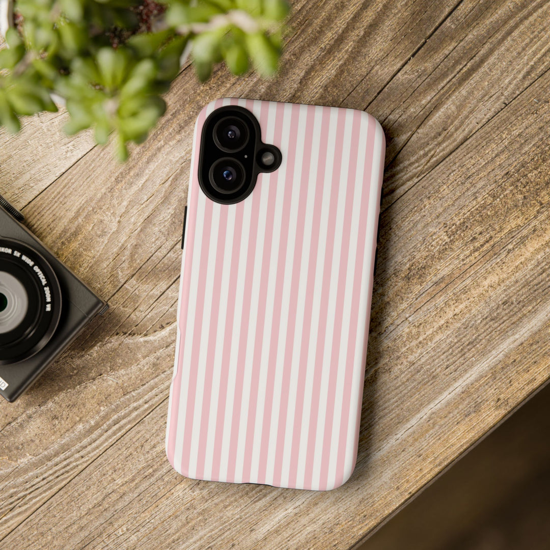 Tough Premium Sweet Pink Stripes Phone Case Gift for Her - For Apple iPhone 16 Pro Max 16e iPhone 15 Pro iPhone Iphone 14 Plus 13 Pro 12 SE XR - Studio40ParkLane
