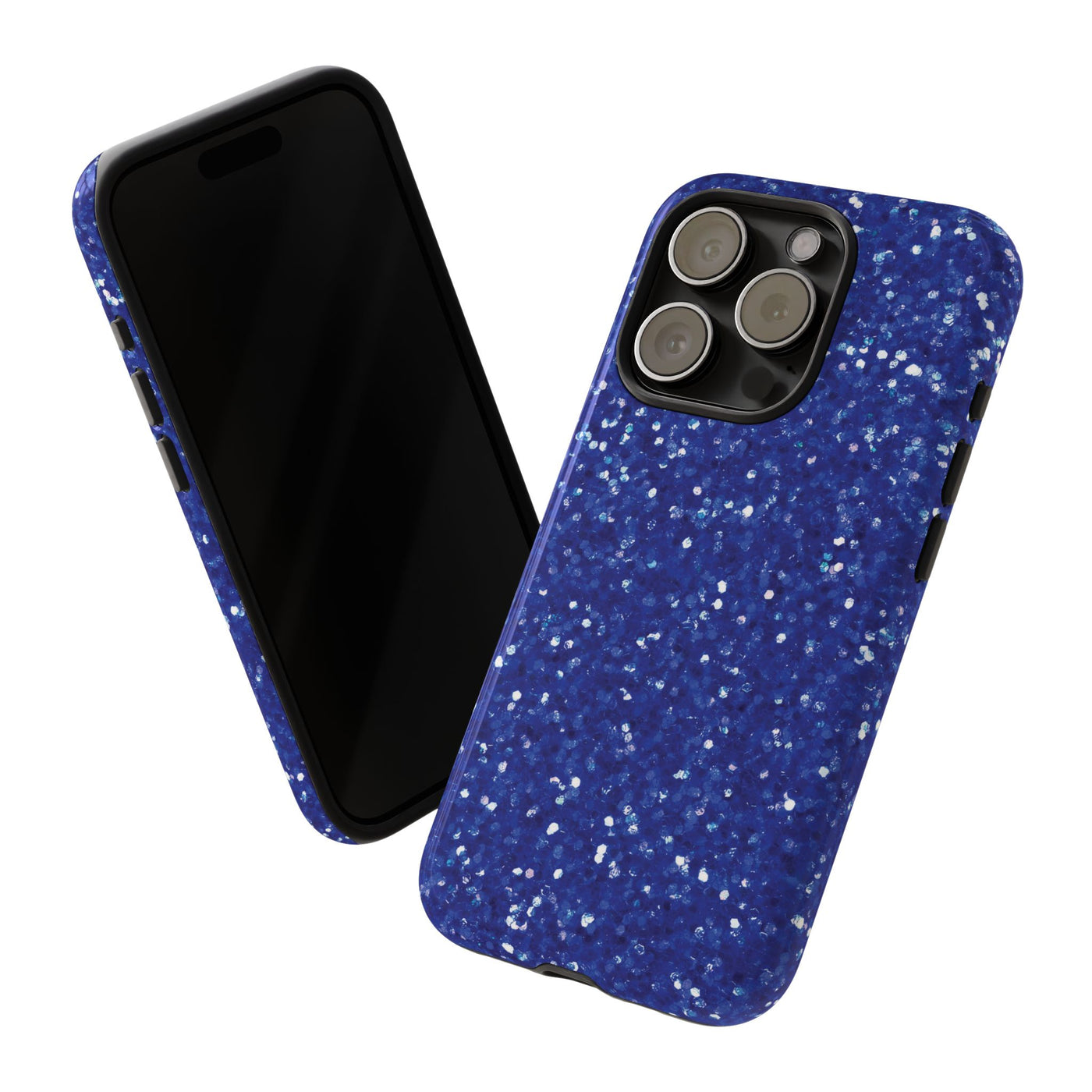 Chic Blue Faux Play on Glitter Effect Cute Phone Case, for IPhone 16 pro Max | Iphone 15, Iphone 14, IPhone 13 Case, 11 8 7, Samsung Galaxy S24, S23, S22, S21, 2 Layer Protection