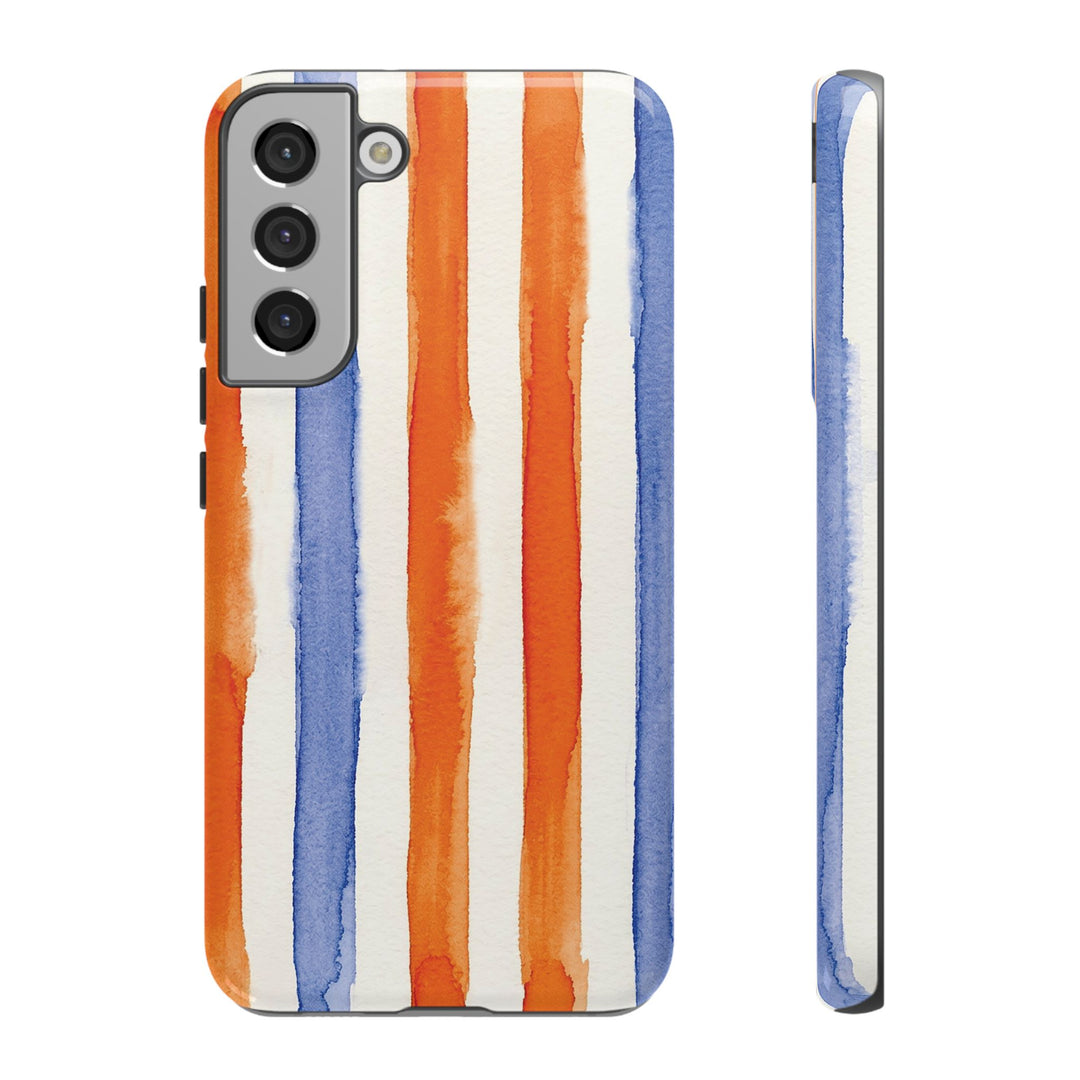 Tough Cute Blue Orange Stripes Phone Case, for IPhone 17 Pro Max | Iphone 17 Air, Iphone 16, IPhone 15, 14 13 12, Samsung Galaxy S26, S25, S24, S23 - Studio40ParkLane