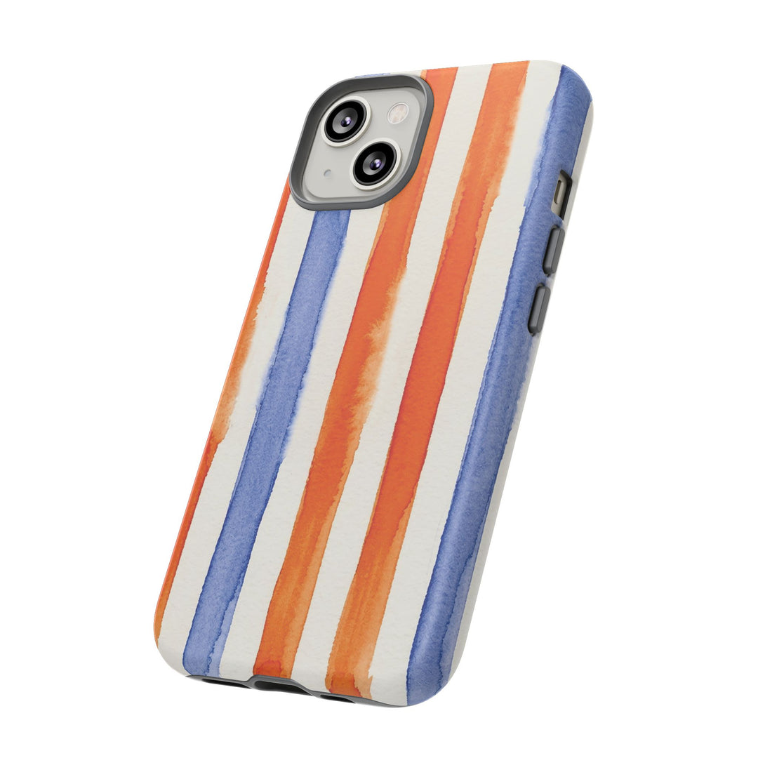 Tough Cute Blue Orange Stripes Phone Case, for IPhone 17 Pro Max | Iphone 17 Air, Iphone 16, IPhone 15, 14 13 12, Samsung Galaxy S26, S25, S24, S23 - Studio40ParkLane