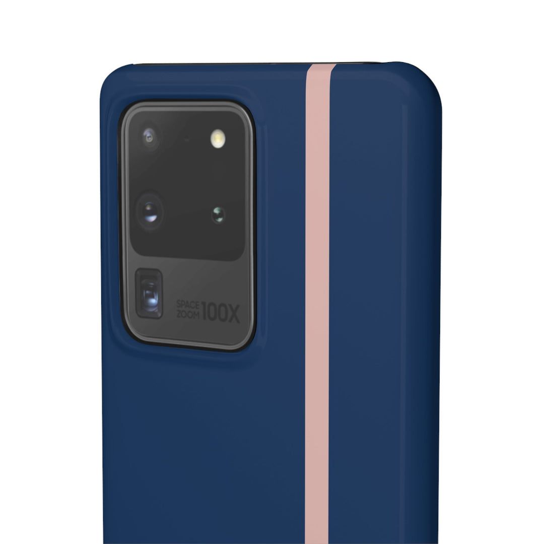 Sleek Navy Blue Pink Stripe Snap Phone Case for iPhone 18 17 16 15 14 13 Pro Max, Samsung Galaxy S26 S25 Ultra Lightweight Cute Phone Case - Studio40ParkLane