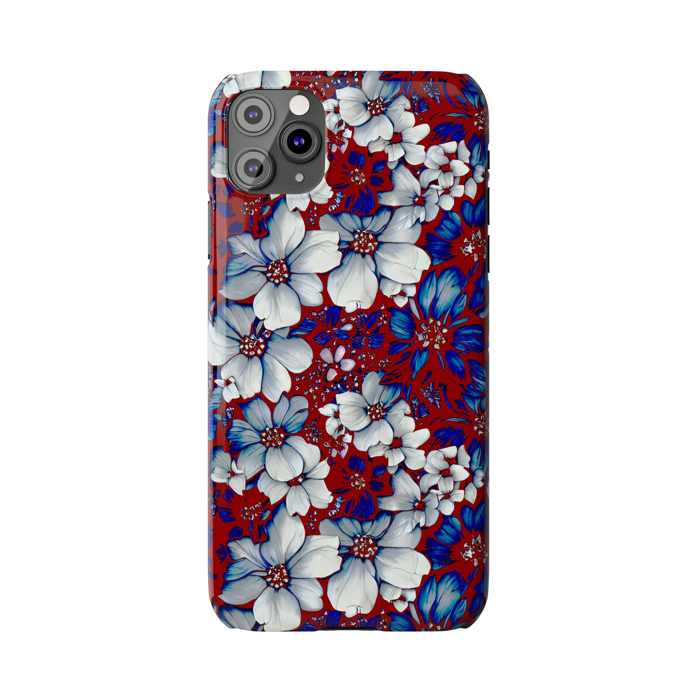 Slim Cute iPhone Cases - | iPhone 15 Case | iPhone 15 Pro Max Case, Iphone 14 Case, Iphone 14 Pro Max, Iphone 13, Red Blue Flowers
