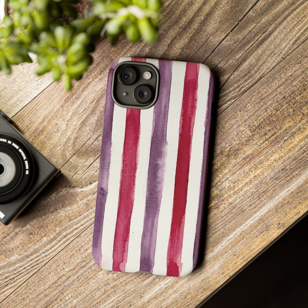 Tough Cute Wine Red Purple Stripes Phone Case, for IPhone 17 Pro Max | Iphone 17 Air, Iphone 16, IPhone 15, 14 13 12, Samsung Galaxy S26, S25, S24, S23 - Studio40ParkLane