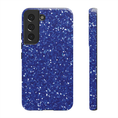 Chic Blue Faux Play on Glitter Effect Cute Phone Case, for IPhone 16 pro Max | Iphone 15, Iphone 14, IPhone 13 Case, 11 8 7, Samsung Galaxy S24, S23, S22, S21, 2 Layer Protection