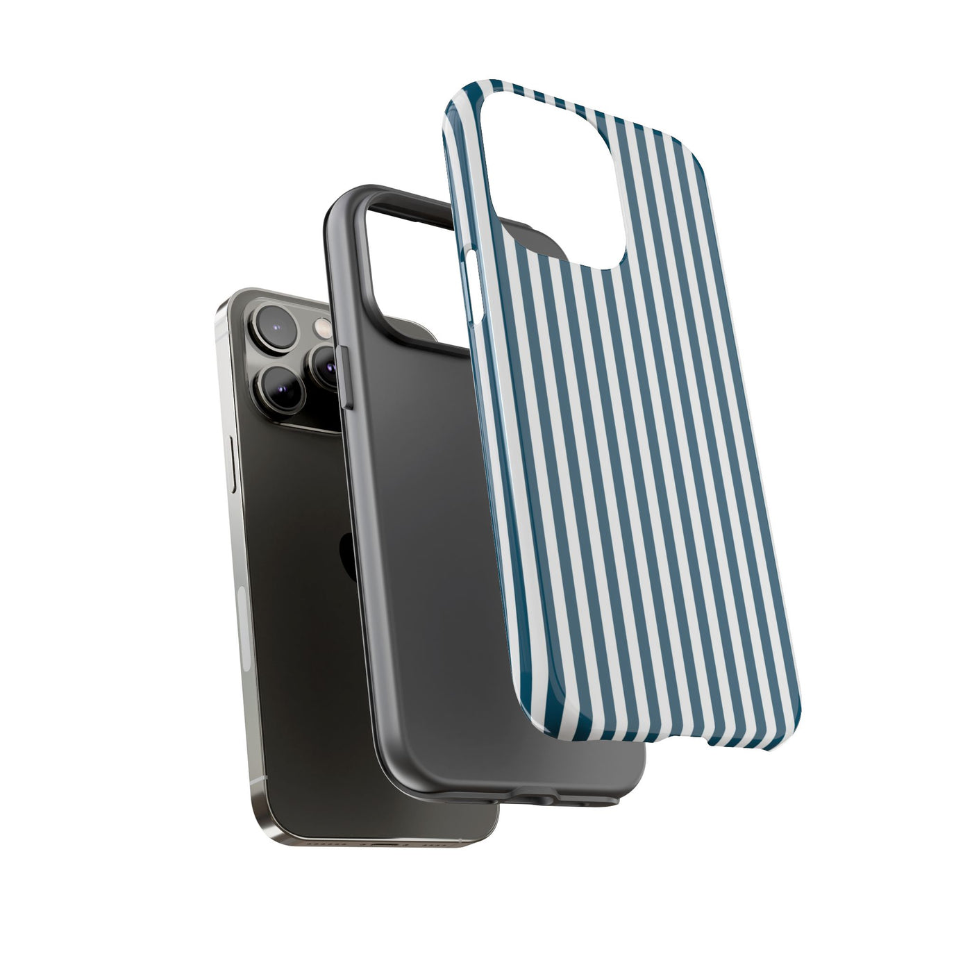 Tough Premium Teal Blue Stripes Phone Case Gift for Her - For Apple iPhone 16 Pro Max 16e iPhone 15 Pro iPhone Iphone 14 Plus 13 Pro 12 SE XR - Studio40ParkLane