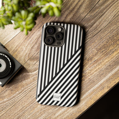 Custom Personalized Aesthetic Stripes Black White Tough Phone Case - For iPhone 17 Pro Max iPhone 16 Pro iPhone 15 Iphone 14 Plus 13 12 11 - Studio40ParkLane