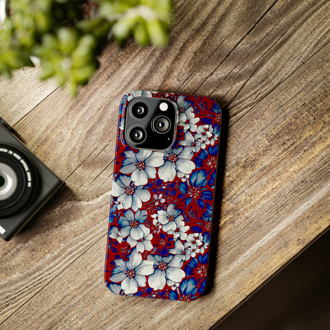 Slim Cute Phone Cases for Iphone - | iPhone 15 Case | iPhone 15 Pro Max Case, Iphone 14 Case, Iphone 14 Pro Max, Iphone 13, Red Blue Flowers - Studio40ParkLane