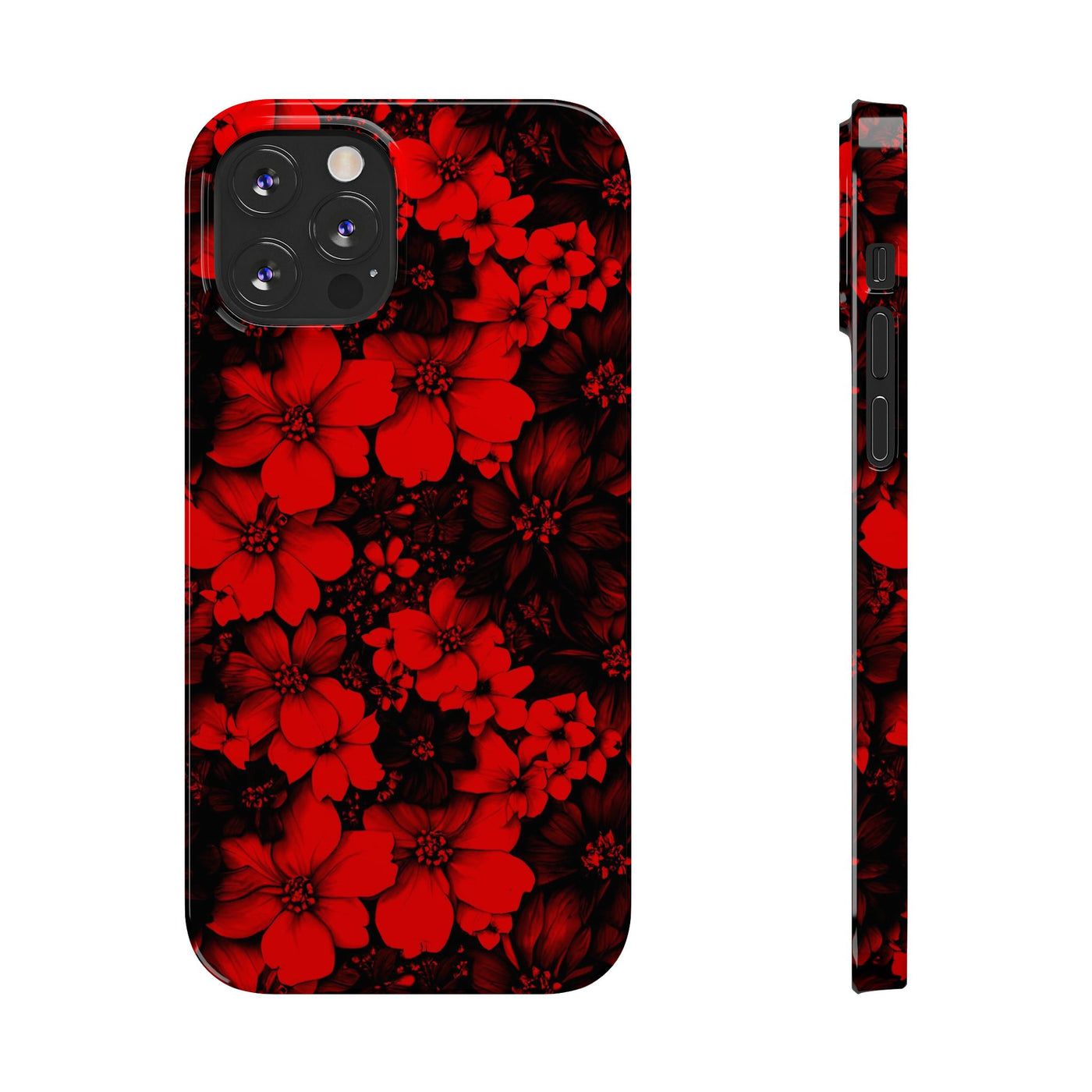 Slim Cute iPhone Cases - | iPhone 15 Case | iPhone 15 Pro Max Case, Iphone 14 Case, Iphone 14 Pro Max, Iphone 13, Red Black Flowers