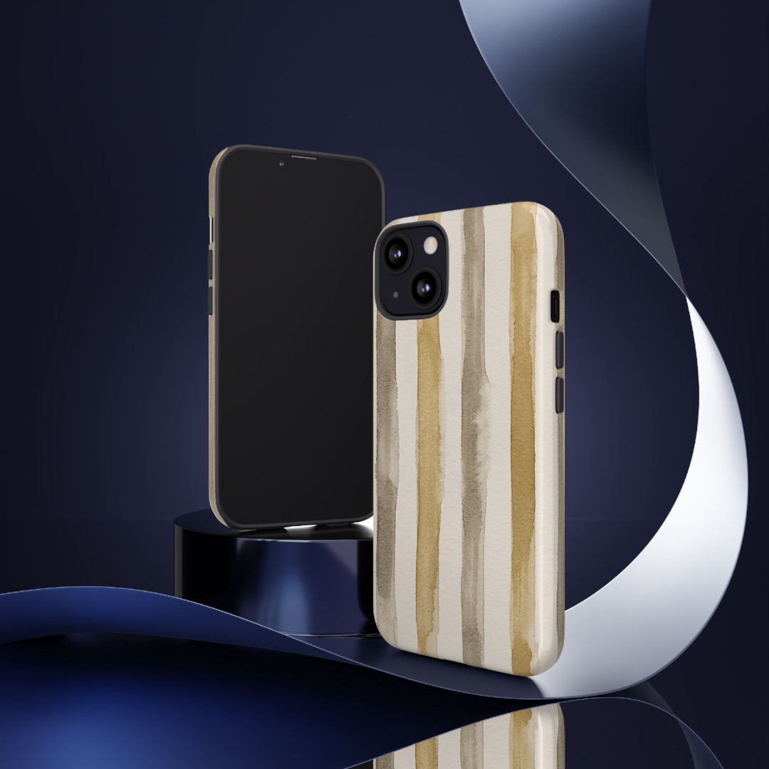 Tough Cute Brown Beige Stripes Phone Case, for IPhone 17 Pro Max | Iphone 17 Air, Iphone 16, IPhone 15, 14 13 12, Samsung Galaxy S26, S25, S24, S23 - Studio40ParkLane