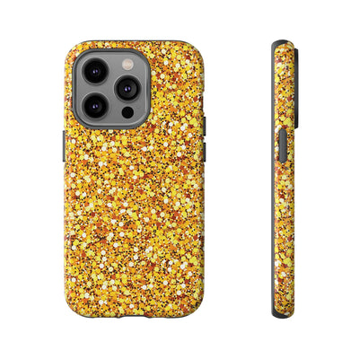 Chic Gold Faux Play on Glitter Effect Cute Phone Case, for IPhone 16 pro Max | Iphone 15, Iphone 14, IPhone 13 Case, 11 8 7, Samsung Galaxy S24, S23, S22, S21, 2 Layer Protection