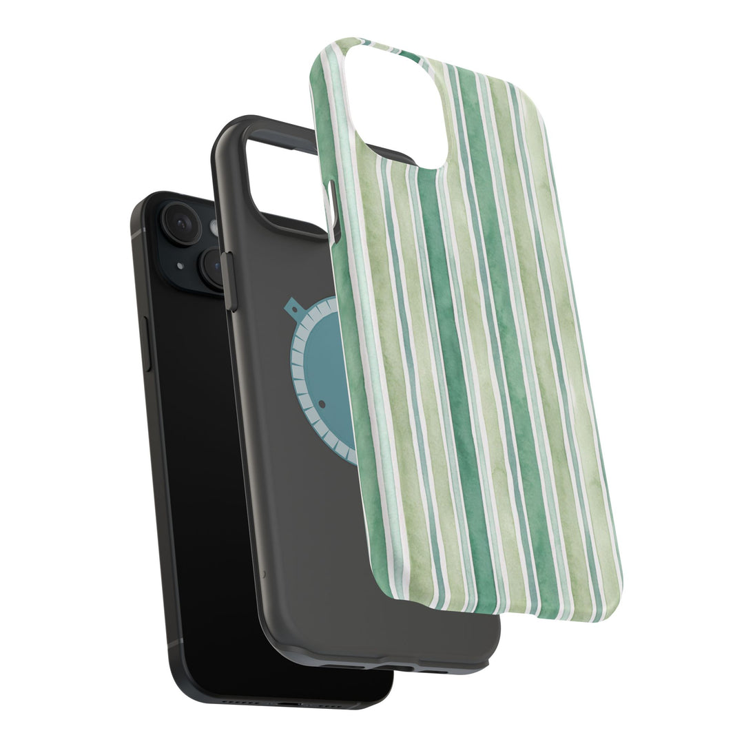 Aesthetic Tough Magsafe Green Stripes Watercolor Phone Case - For iPhone 17 Pro Max iPhone 16 Pro iPhone 15 Iphone 14 Plus 13 Pro 12 11 10 - Studio40ParkLane